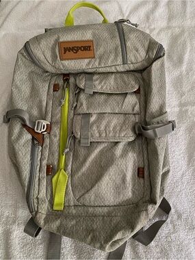 RARE! Jansport Light Gray Backpack with Neon Yellow Accents RARE!